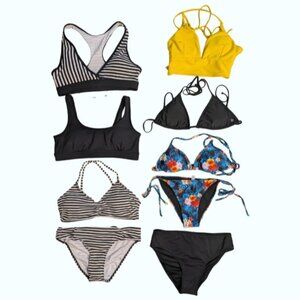 Small Bikini Lot - NWT / NWOT Mix & Match Striped Black/White/Tropical Prints